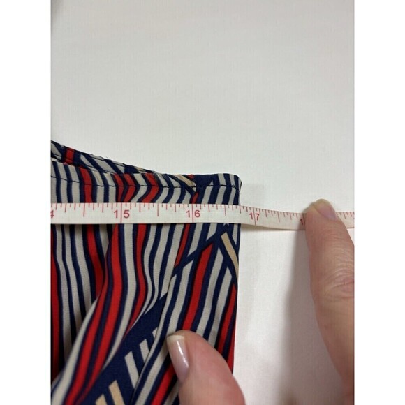 Parker Wrap Dress Blue Red Print Medium Silk Racer Back Knee Length Sleeveless - Picture 4 of 9